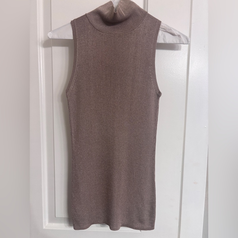 Scoop Sleeveless Tan Turtleneck Top